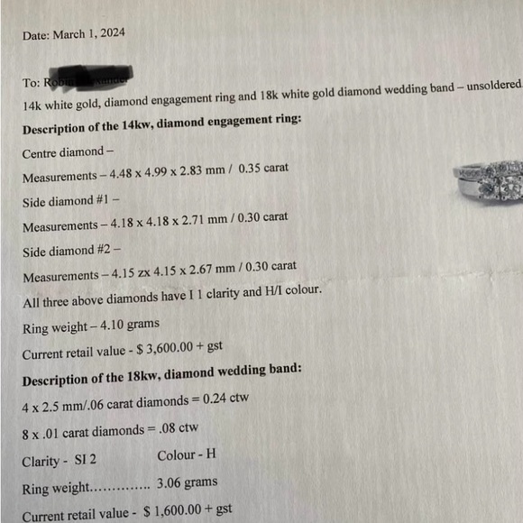 Engagement ring, and wedding band - Picture 4 of 4